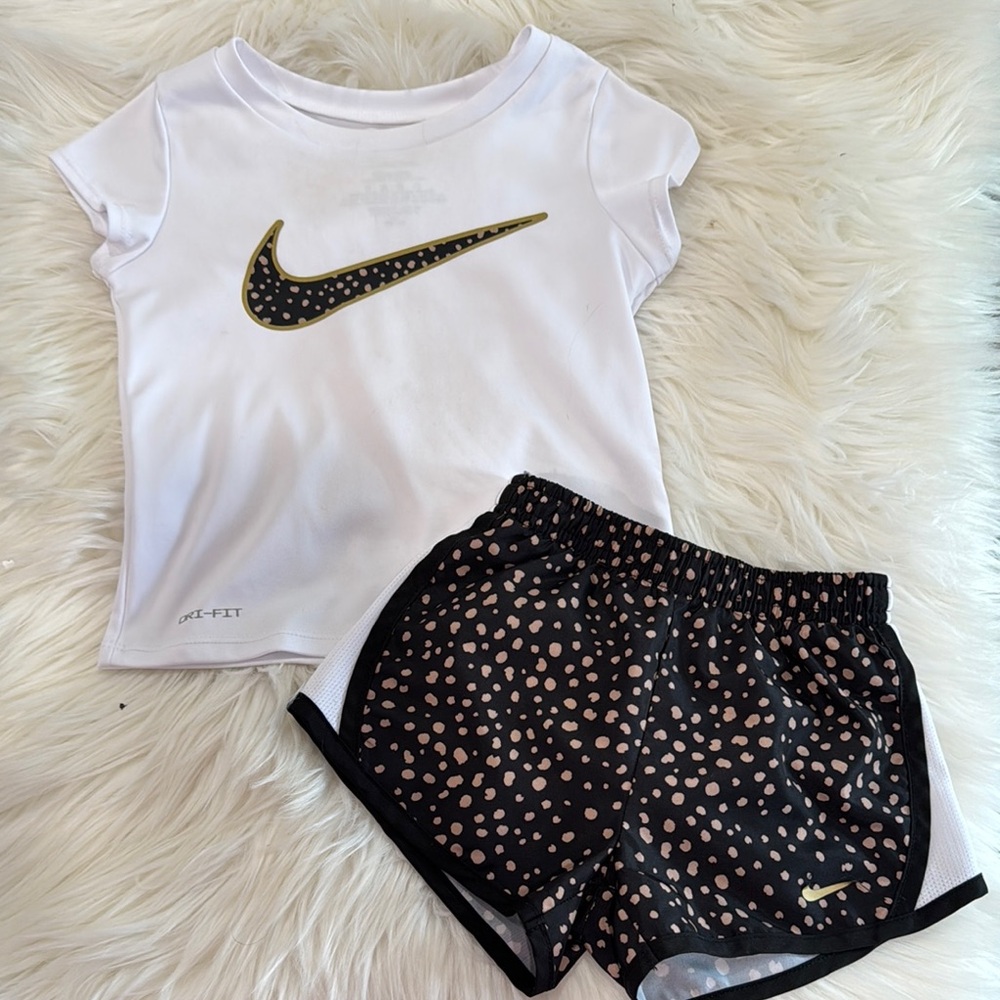 Nike White Tee and Black Polka Dot Shorts Set
